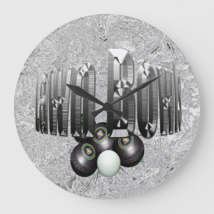 Silver Lawn Bowls Logo With Bowls, Large Clock