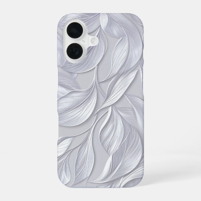 Silver Leaf Elegant Pattern iPhone 16 Case (Back)