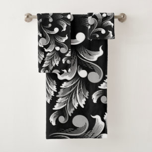 Silver Leaf Floral Bath Towel Set