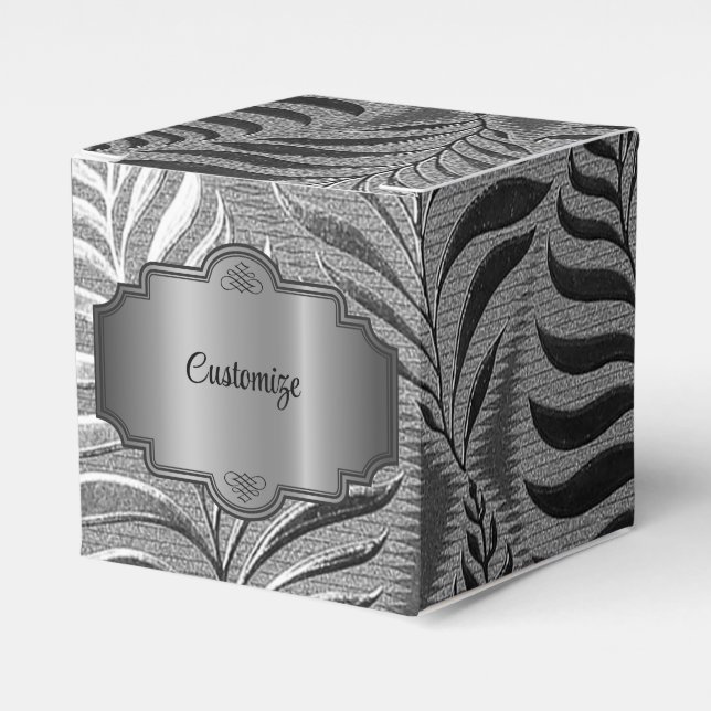  Silver Leaf Motif Cube Favor Box (Front Side)