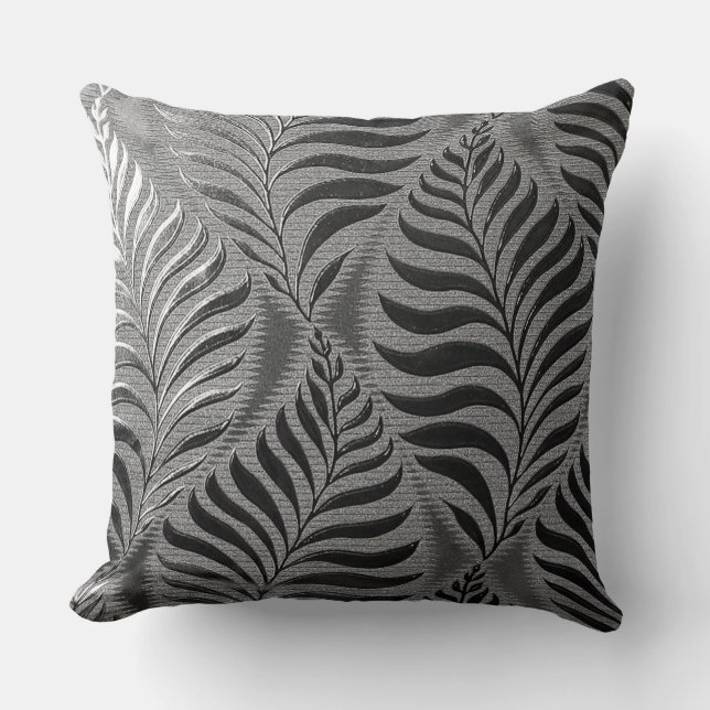 Silver Leaf Motif Throw Pillow (Front)