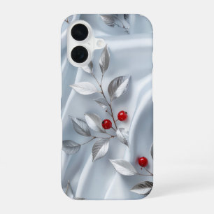 Silver Leaf Red Berry Silk iPhone 16 Case