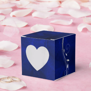 Silver Leaf Swirl Blue Heart Wedding Favor Box