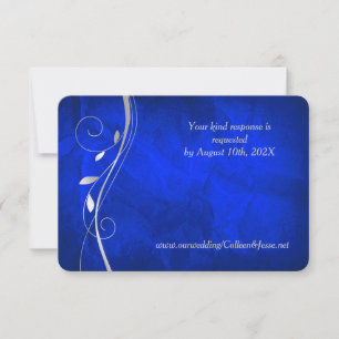 Silver Leaf Swirl Bright Blue Wedding RSVP Card