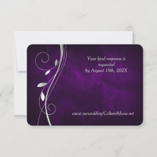 Silver Leaf Swirl Deep Purple Wedding RSVP Card