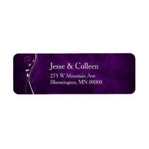 Silver Leaf Swirl Purple Mariage Adresse de retour