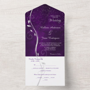 Silver Leaf Swirl Purple Photo Template Wedding