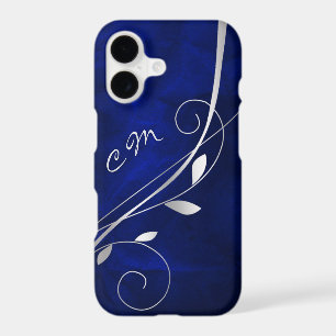 Silver Leaf Swirl Royal Blue Monogram