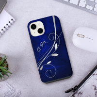Silver Leaf Swirl Royal Blue Monogram