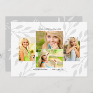 Silver Leaves 4 Photo Graduation Announcement