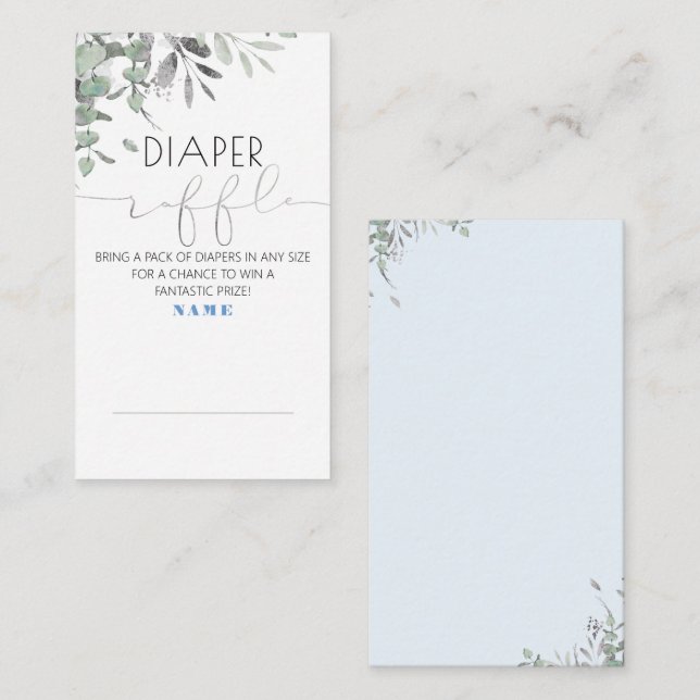 Silver Leaves Baby Shower Diaper Raffle Enclosure (Front/Back)