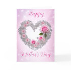 Silver Leaves Heart Pink Rose Happy Mother's Day