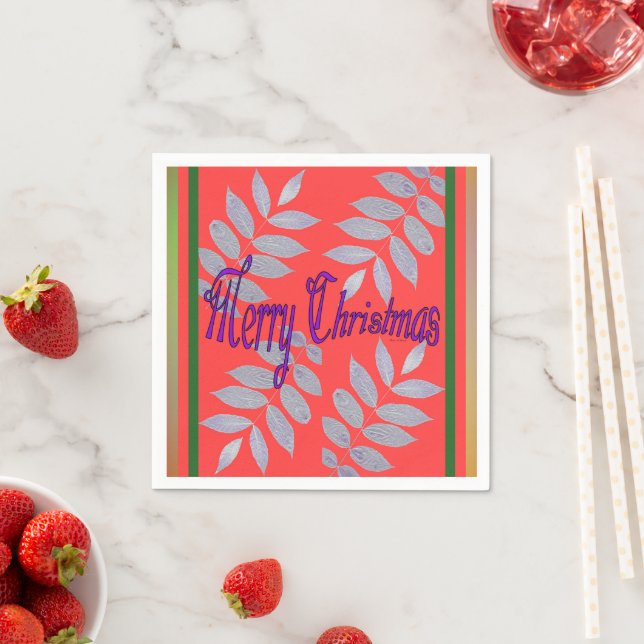 Silver Leaves Merry Christmas  Napkin (Insitu)