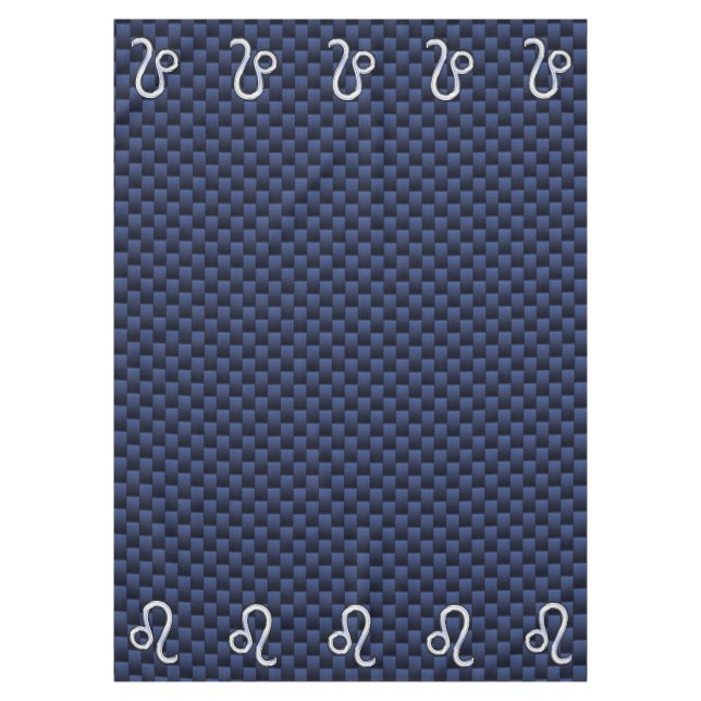 Silver Leo Symbol on Navy Blue Carbon Fibre Print Tablecloth (Front)