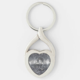 Silver Leo Zodiac Sign in Grunge Distressed Style Keychain
