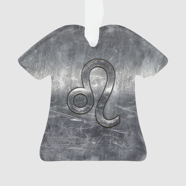 Silver Leo Zodiac Sign in Grunge Distressed Style Ornament (Front)