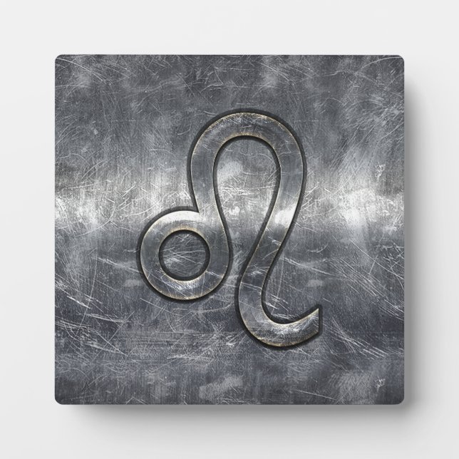 Silver Leo Zodiac Sign in Grunge Distressed Style Plaque (Front)