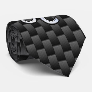 Silver Leo Zodiac Symbol Charcoal Carbon Fiber Tie