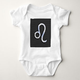 Silver Leo Zodiac Symbol Charcoal Carbon Fibre Baby Bodysuit