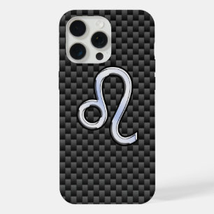 Silver Leo Zodiac Symbol Charcoal Carbon Fibre iPhone 15 Pro Max Case