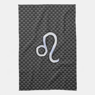 Silver Leo Zodiac Symbol Charcoal Carbon Fibre Kitchen Towel