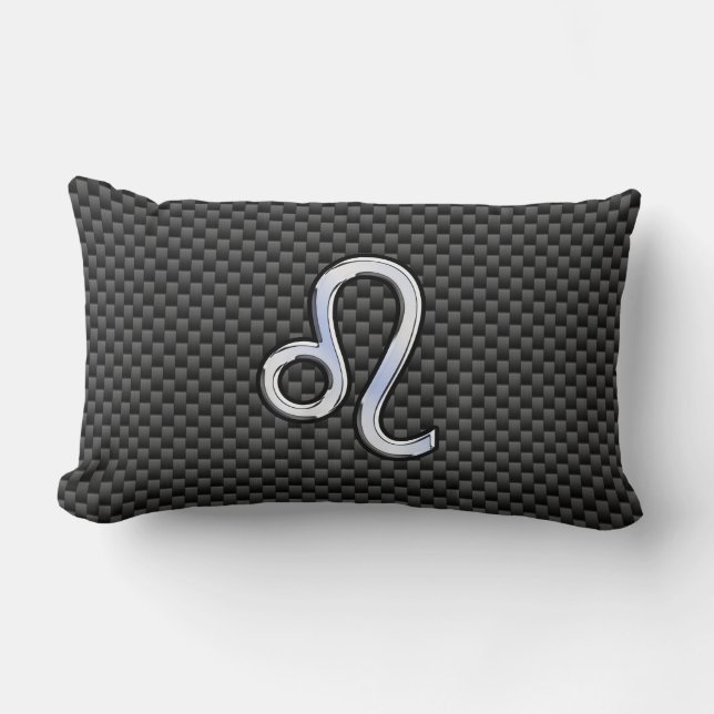 Silver Leo Zodiac Symbol Charcoal Carbon Fibre Lumbar Pillow (Front)