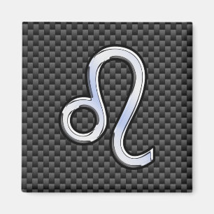 Silver Leo Zodiac Symbol Charcoal Carbon Fibre Magnet