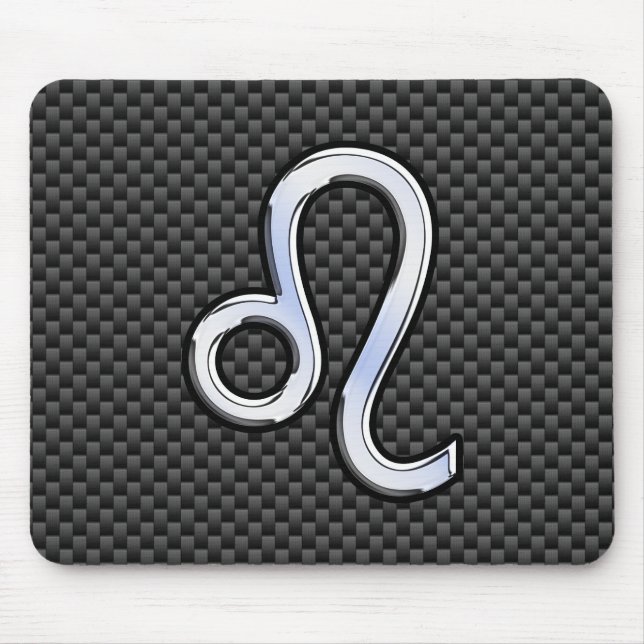 Silver Leo Zodiac Symbol Charcoal Carbon Fibre Mouse Pad (Front)