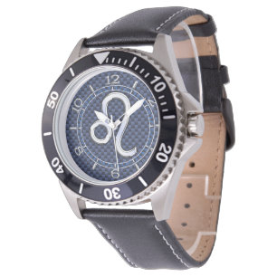 Silver Leo Zodiac Symbol Navy Carbon Fibre Dial Watch