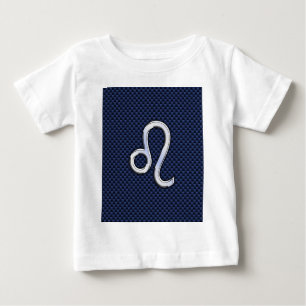 Silver Leo Zodiac Symbol Navy Carbon Fibre Print Baby T-Shirt