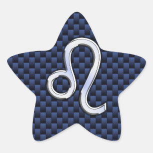 Silver Leo Zodiac Symbol Navy Carbon Fibre Print Star Sticker