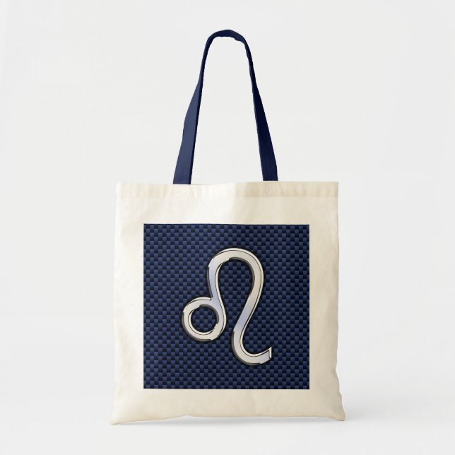 Silver Leo Zodiac Symbol Navy Carbon Fibre Print Tote Bag (Front)