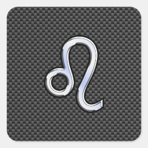 Silver Leo Zodiac Symbol on Carbon Fiber Print Square Sticker