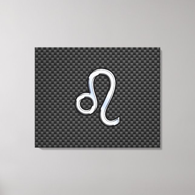 Silver Leo Zodiac Symbol on Carbon Fibre Print (Front)