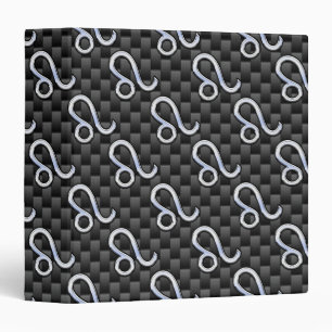 Silver Leo Zodiac Symbol on Carbon Fibre Print Binder