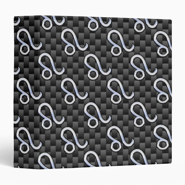 Silver Leo Zodiac Symbol on Carbon Fibre Print Binder (Front/Spine)