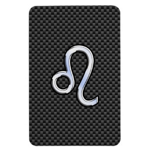 Silver Leo Zodiac Symbol on Carbon Fibre Print Magnet