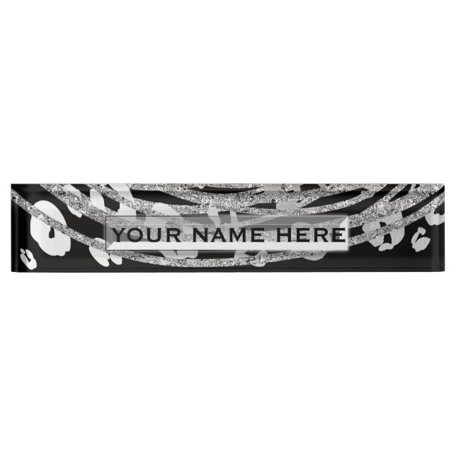 Silver Leopard Cheetah Trendy Glam Personalized Nameplate (Front)