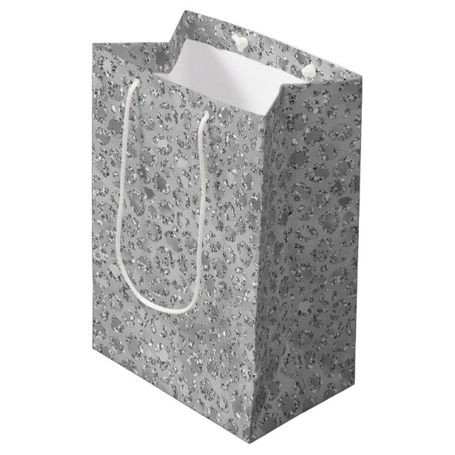 Silver Leopard Grey Meow Kitty Cat  Medium Gift Bag (Front Angled)