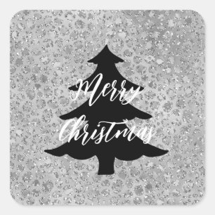 Silver Leopard Grey Meow Kitty Cat  Square Sticker