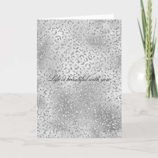 Silver Leopard Print Luxe Glitter    Card (Front)
