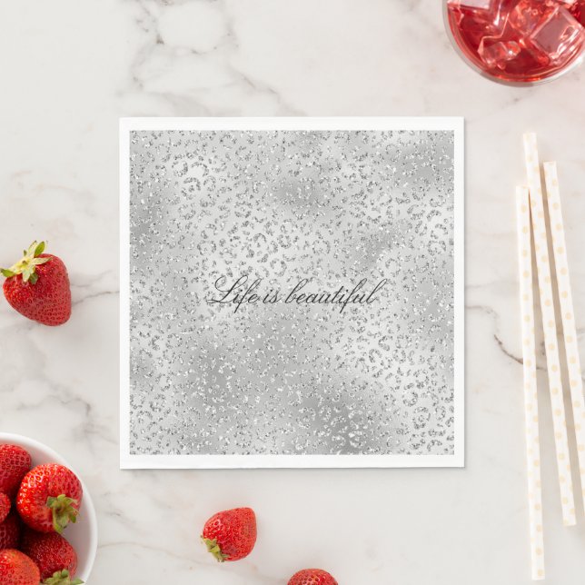 Silver Leopard Print Luxe Glitter      Napkin (Insitu)