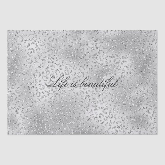 Silver Leopard Print Luxe Glitter        Tissue Paper (Front)