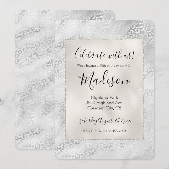 Silver Leopard Print personalized Invitation (Front/Back)