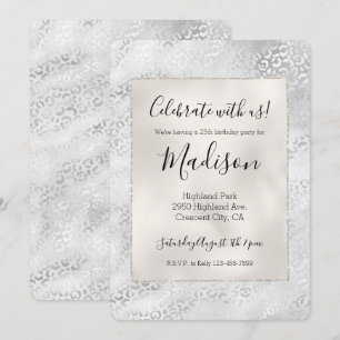 Silver Leopard Print personalized Invitation