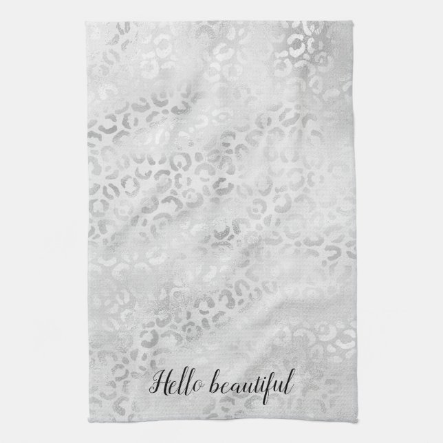 Silver Leopard Print personalized Kitchen Towel (Vertical)