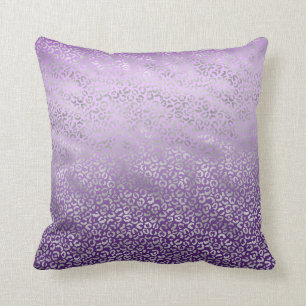 Silver Leopard Print Purple Ombre Throw Pillow