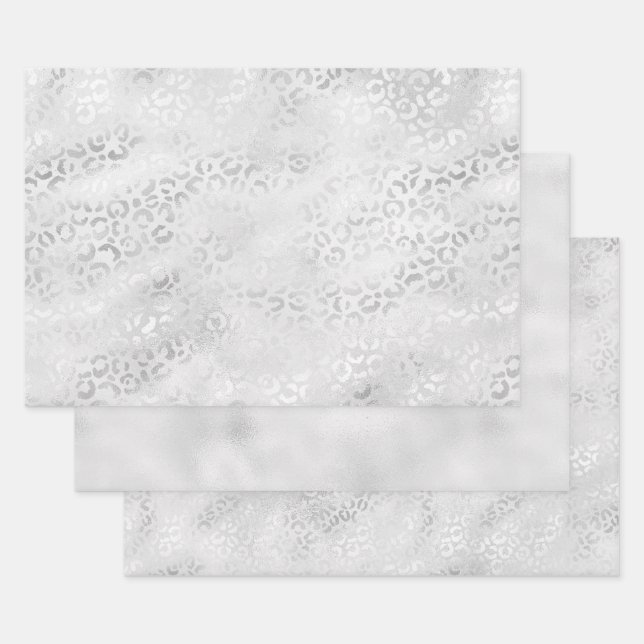 Silver Leopard Print Wrapping Paper Sheet (Set)
