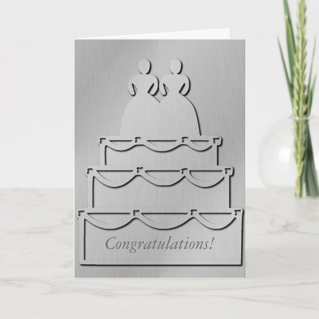 Silver Lesbian Wedding Cake Card (Front)
