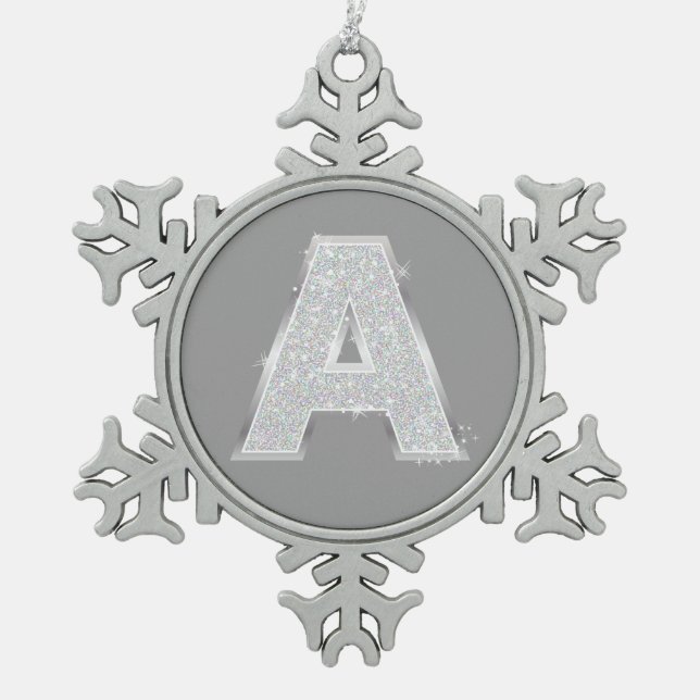 Silver Letter A Snowflake Pewter Christmas Ornament (Front)